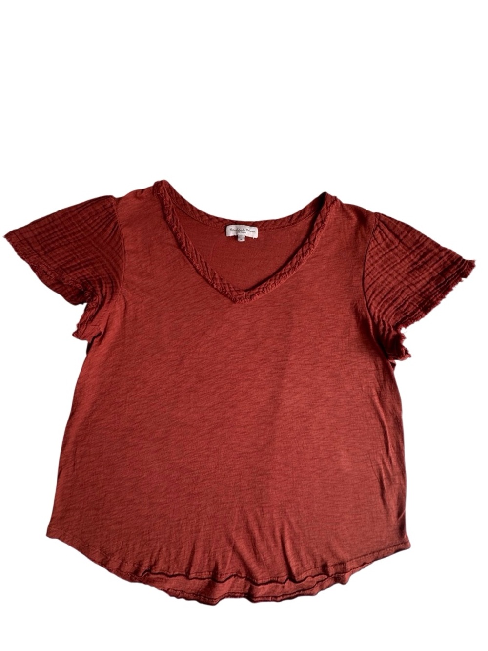 Michael Stars Rust Red Burnt Orange V-Neck Short Sleeve Tee Soft Trendy SZ M